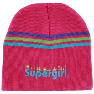 Supergirl Juniors Pink Stripe Knit Beanie Hat